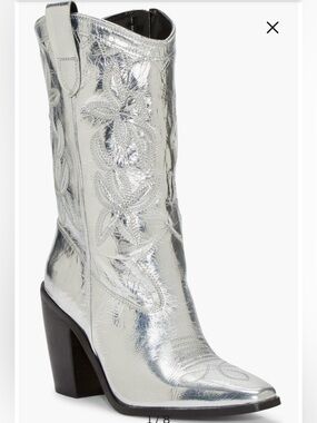 Vince Camuto Alisah Square Toe Silver Leather Western Boots 6.5